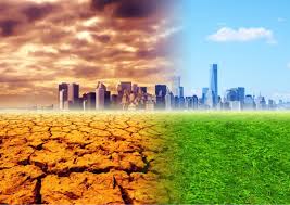 Cityscape showing human habitation impacted by climate